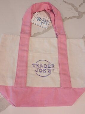 Trader Joe's Canvas Pastel Candy Pink Purple Easter Spring Mini Tote Bag 2026